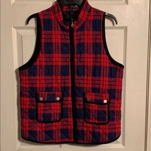 Navy and Red plaid vest